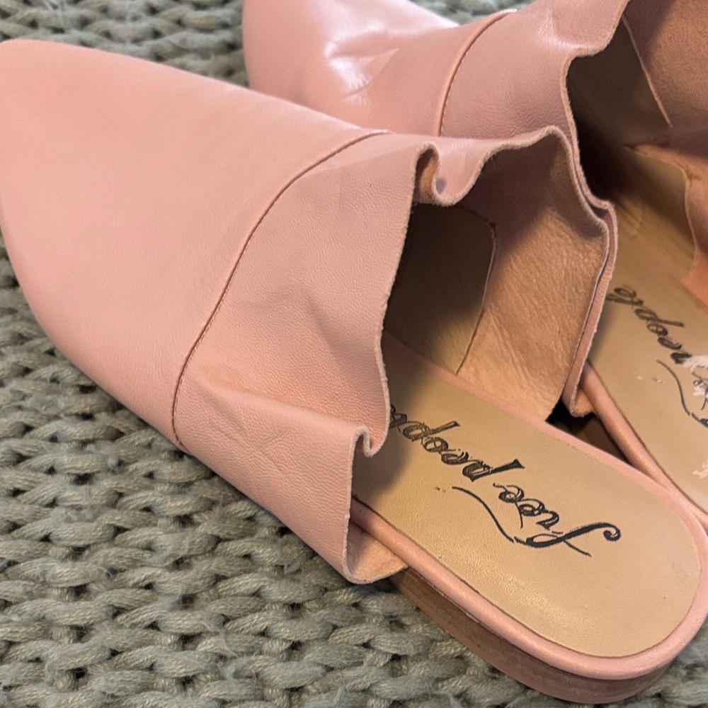 Free People Light Pink Ruffled Mules